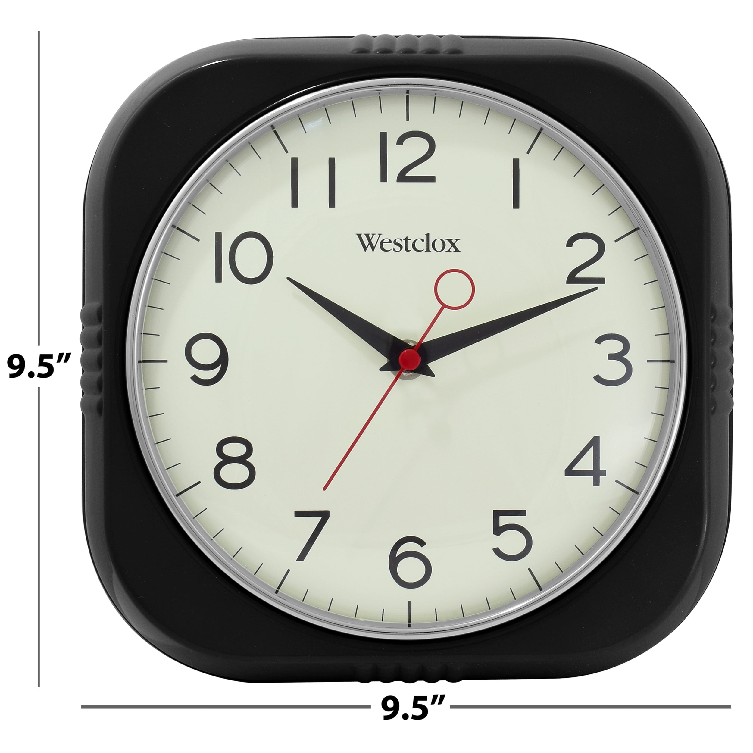 Westclox 1950's Retro Analog QA Wall Clock, 9.5 inches, Black Model 32042BK