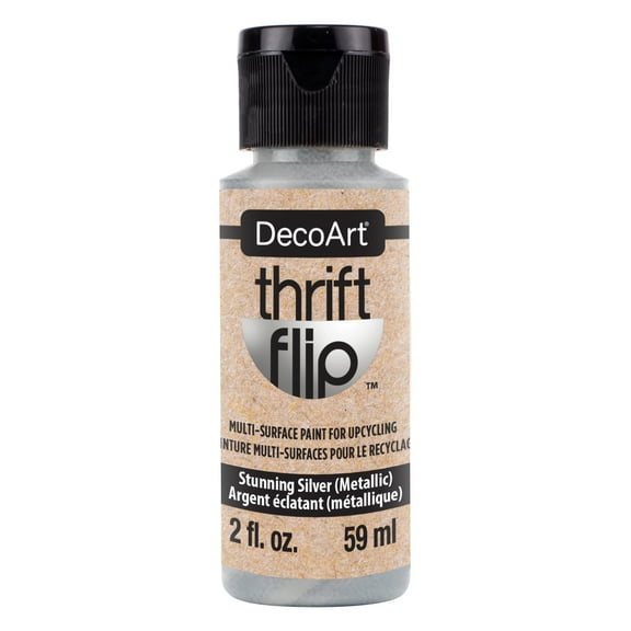 DecoArt Thrift Flip Multi-Surface Paint - Stunning Silver Metallic, 2 oz