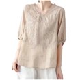 thumbnail image 2 of Pisexur Hauts pour Femmes, Blouses pour Femmes Habillées Décontractées à la Mode Pull Décontracté Imprimé Manches Courtes Col Rond Gris,L, 2 of 2