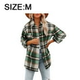thumbnail image 2 of Chaqueta tipo camisa con botones y bolsillos de franela cepillada con cuadros informales para mujer (verde), 2 of 6