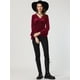 thumbnail image 3 of Blusa de terciopelo con cuello en V para mujer borgoña S, 3 of 6