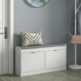thumbnail image 3 of Spaco Narrow Storage Bench, Upholstered Entry Way Bench for Indoor, Shoe Rack Bench with 2 Flip Drawers, 2 Vents for 8 Pairs of Shoes, White, 3 of 11