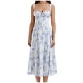 thumbnail image 2 of Summer Saving Wycnly Summer Dresses for Women Cute Empire Waist Swing Strap Party Long Dresses with Tie 2024 Sleeveless Square Neck Floral Print Maxi Formal Dress Blue l, 2 of 7