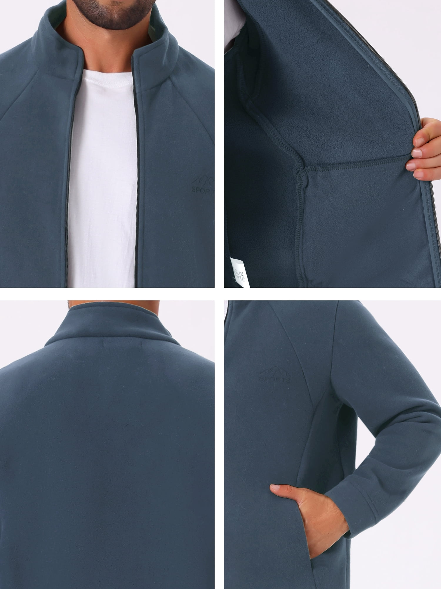 DARING DIVA Men's Winter Solid Stand Collar Zipper Soft Fleece Jacket L Gray
