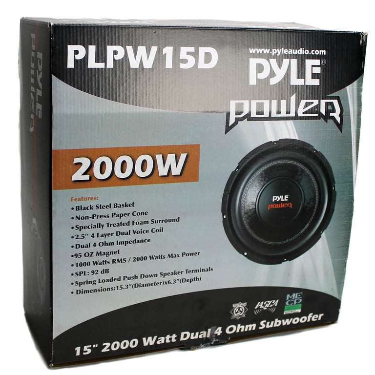 Pyle 15 Inch 2000W 4-Ohm DVC Power Car Audio Subwoofer with Black
