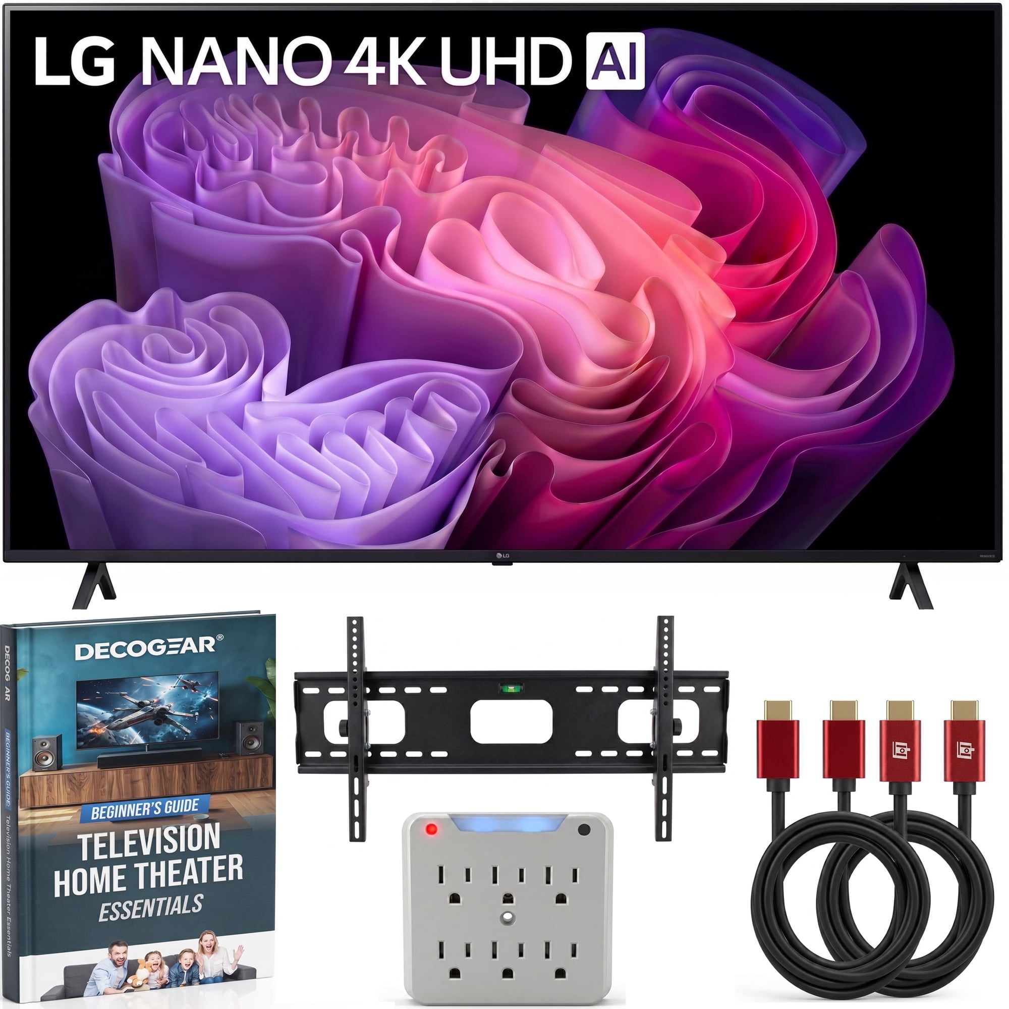 LG 75-Inch Nano 4K UHD AI NU70 Smart TV (2026) 75NU700BPUA Bundle with Deco Mount 37"-100" TV Wall Mount, 6FT HDMI Cable, 6-Outlet Surge Adapter and Deco Gear Home Theater Beginner's Guide