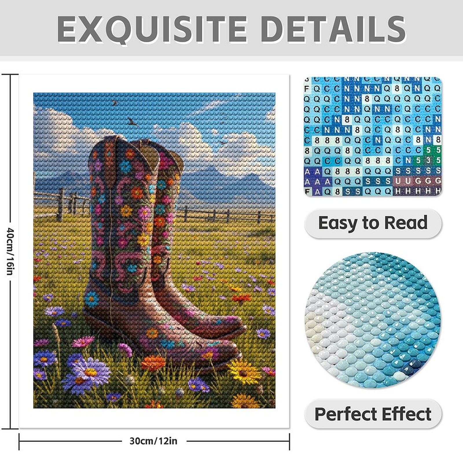 Diamond Art Kits for Adults - 5d Colorful Embroidered Cowboy Boots Field Diamond Painting for Adults, Diamond Art for Adults Beginners, Diamond Painting Kits for Adults for Home Wall Decor