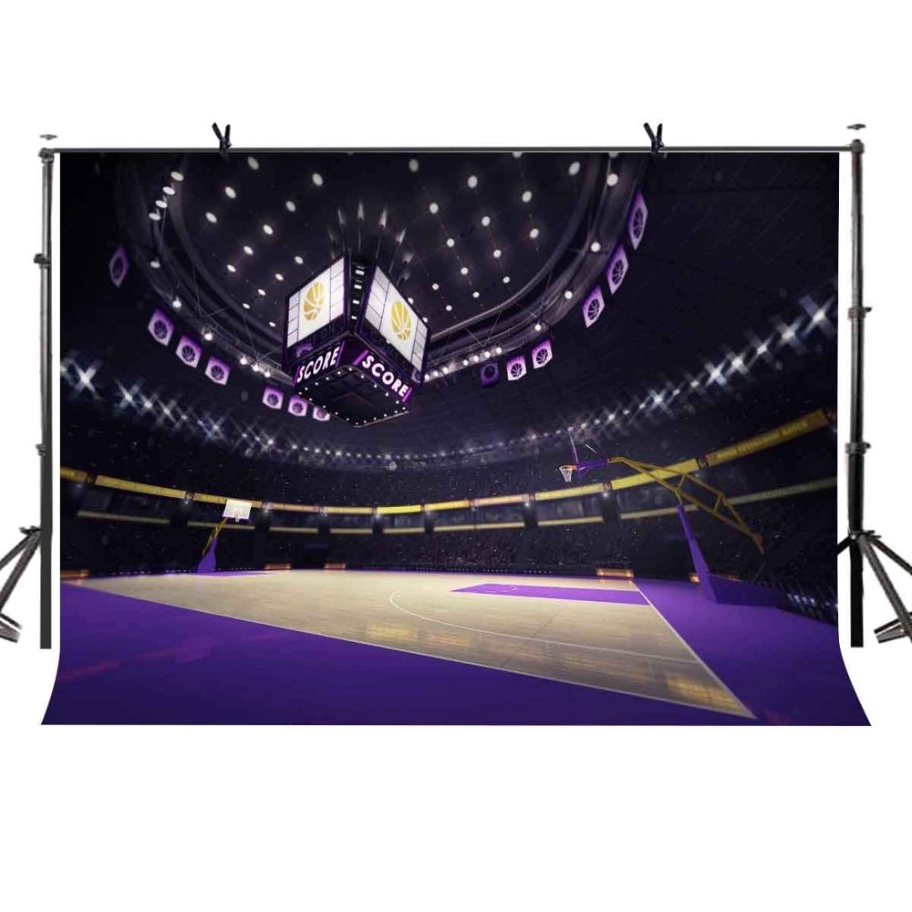 ABPHOTO Polyester 7x5ft Basketball Court Backdrop Purple Cool Luxury
