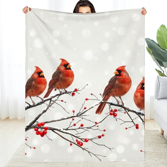 RKSupls Winter Red Cardinal Bird Soft Flannel Throw Blanket, Lightweight Fuzzy Warm Cozy Blanket for Couch Bed Home Travel Decor