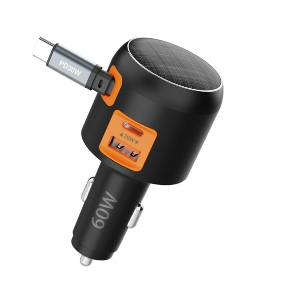 Retractable 60W Car Charger, GKEAPZA Cigarette Lighter Adapter With USB,Type C PD, QC 3.0 for iPhone 16 Plus Pro Max 15 14 13