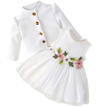 

LNWUY Toddler Baby Suits Applique Princess Dress Long-Sleeved Coat Baby Suits Long-Sleeved Round Neck Top Suits White 12M