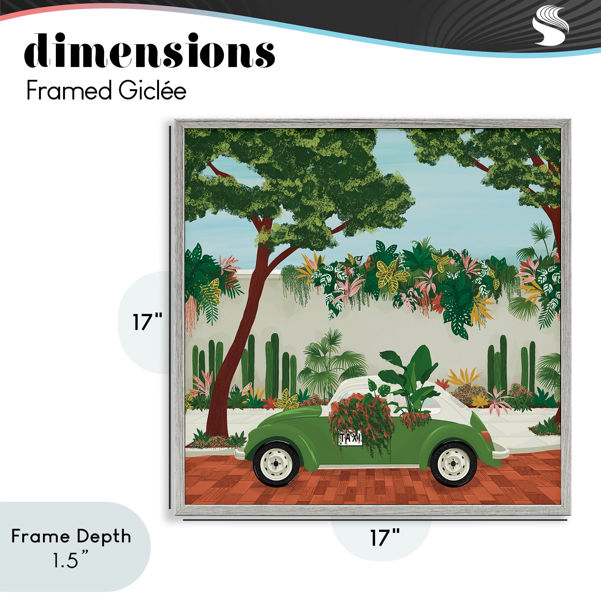Stupell Industries Overgrown Garden Taxi Gray Framed Giclee Art, design by Vero Illustrates
