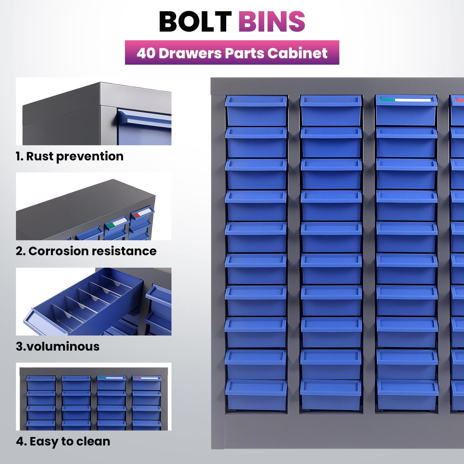 Knpot 2*1*1FT Heavy Organizer Part Cabinet, Bolt and Nut Tool Storage Cabinet with Labels, 40 drawers parts cabinet bolt for Garage Store Workshop