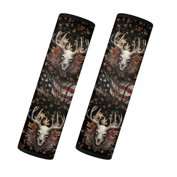 Yuyamidu Deer Car Seat Belt Cover Pad American Flag Seatbelt Cushion Universal Car Seatbelt Protector for Auto Accessories 2 Pack Flannel Car Seat Shoulder Strap Pads