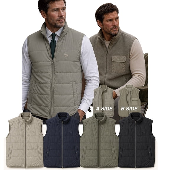 Men's Reversible Puffer Vest, Sherpa Fleece Lined Quilted Vest for Fall Winter — Water Repellent Nylon Shell, Sleeveless Jacket for Outdoor Work Hiking Fishing Camping, Big and Tall Sizes UP to 220lb