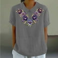 thumbnail image 1 of Fiudx Ofertas Del Día Camiseta Holgada Informal con Estampado para Mujer, Tops de Manga Corta con Cuello de Muñeca, Blusa Bonita y de Lino, 1 of 4