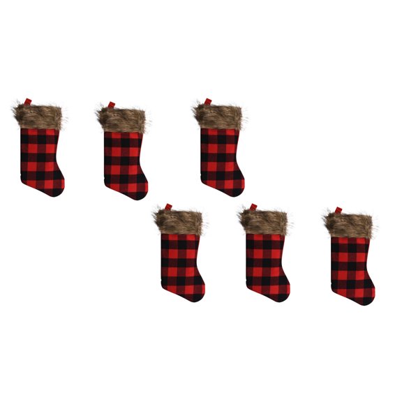 Set of 6 Pack Christmas House Red Buffalo Plaid Stockings, 18 inch