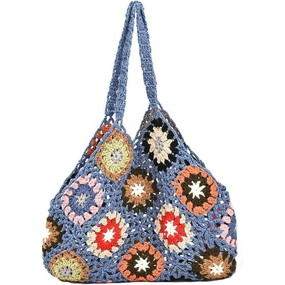 Kukuzhu Cute Floral Knitted Shoulder Bag Women Fairy Y2k Hobo Bag Crochet Small Hand Woven Beach Mesh Tote Purse