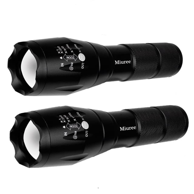 Paquete De 2 Linternas Tácticas Led Resistentes Al Agua Grado Militar 2000 Lúmenes 5 Modos Función De Zoom Antorcha Ultrabrillante