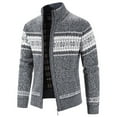 thumbnail image 3 of Lu's Chic Men's Long Sleeve Cardigan Sweaters Christmas Winter Thermal Cable Knit Thick Fleece Lined Slim Fit Zipper Sweater Comfy Business Casual Jackets & Coats Pocket Dark Grey 44, 3 of 3