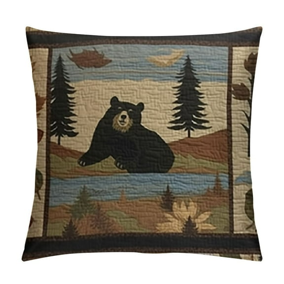 SHERONV Rustic Bear Pillows Cover Wildlife Deer Moose Throw Pillow Case Wild Animal Cabin Decorative Cushion Pillowcover for Home Couch Bedroom Outdoor 12x12in