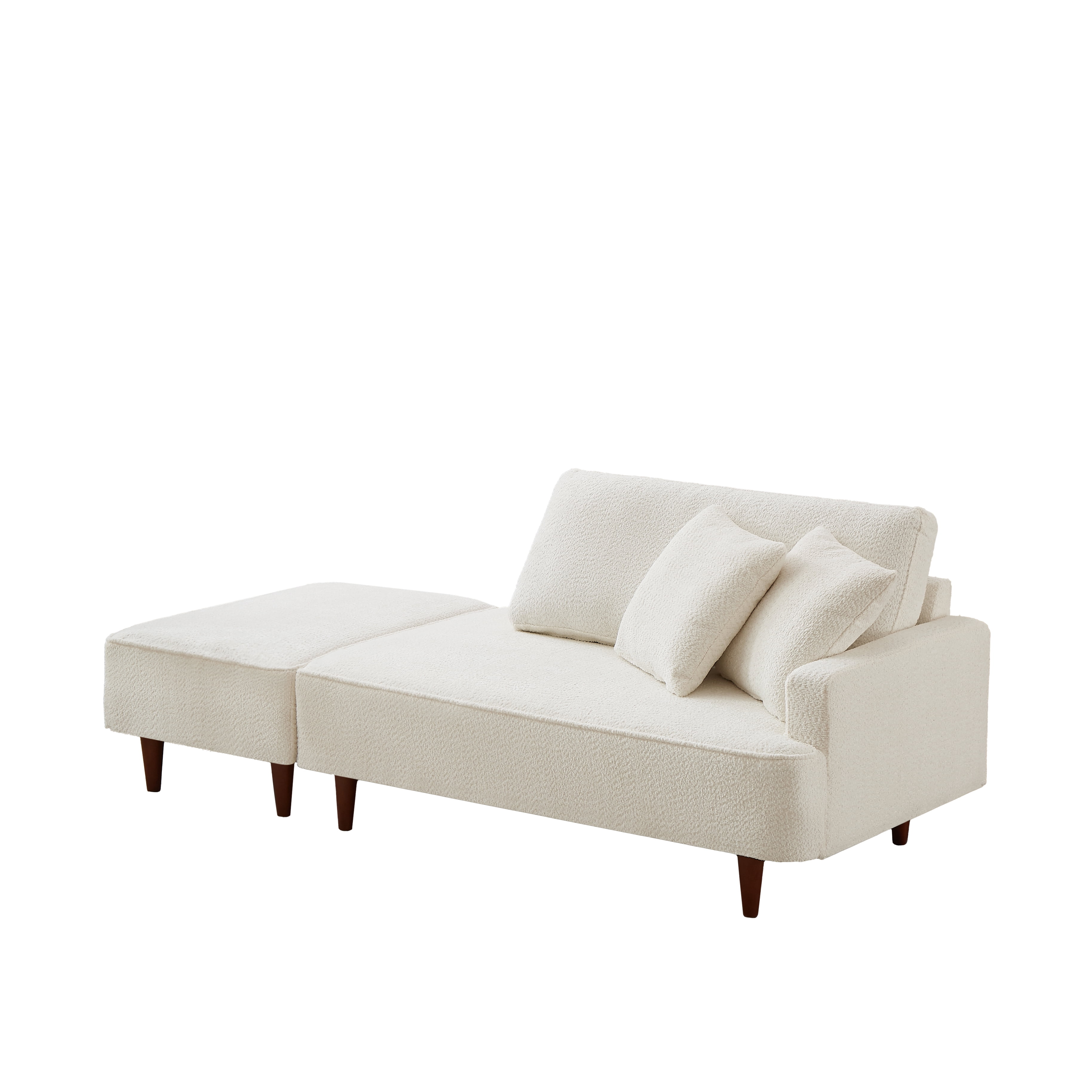 Indoor Chaise Lounge Chair with Ottoman, Boucle Upholstered Chaise Lounge with 2 Throw Pillows Included, Modern Chaise Lounge for Living Room Bedroom Reading Nook, White