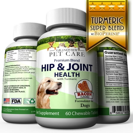 Hip & Joint Formula with Turmeric for Dogs - Maintains Healthy Cartilage Helps Alleviate Sore Joints Anti-inflammatory Bacon (Best Anti Inflammatory For Dogs)
