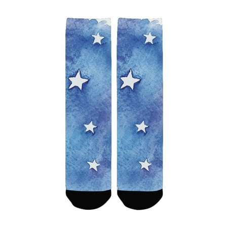 

House Decor Collection Night Sky and Stars in Watercolor Paintbrush Style Blue Purple Calm Color Nur Women s Custom Socks (Made In USA)