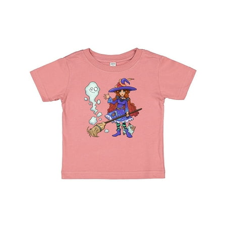 

Inktastic Halloween Cute Witch with Patchwork Cat and Ghost Gift Baby Boy or Baby Girl T-Shirt