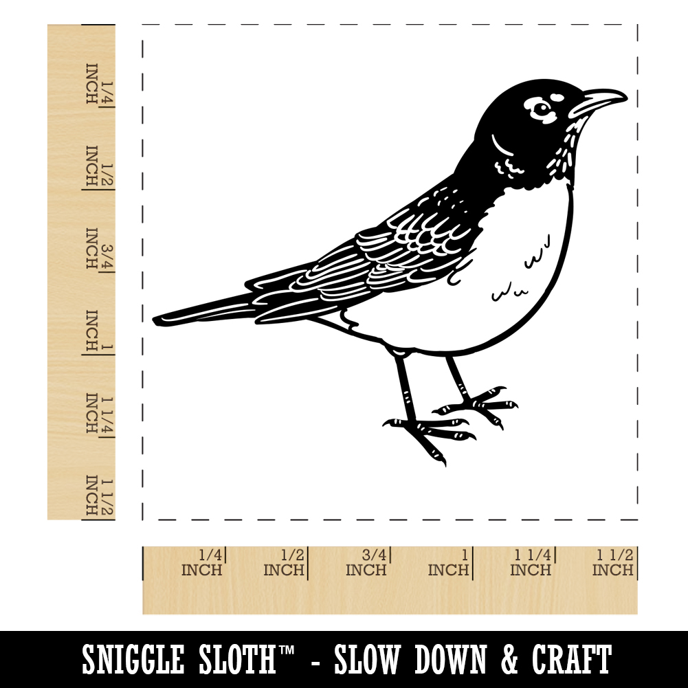 Delightful American Robin Bird Self-Inking Rubber Stamp Ink Stamper - Blue Ink - Large 1-1/2 Inch