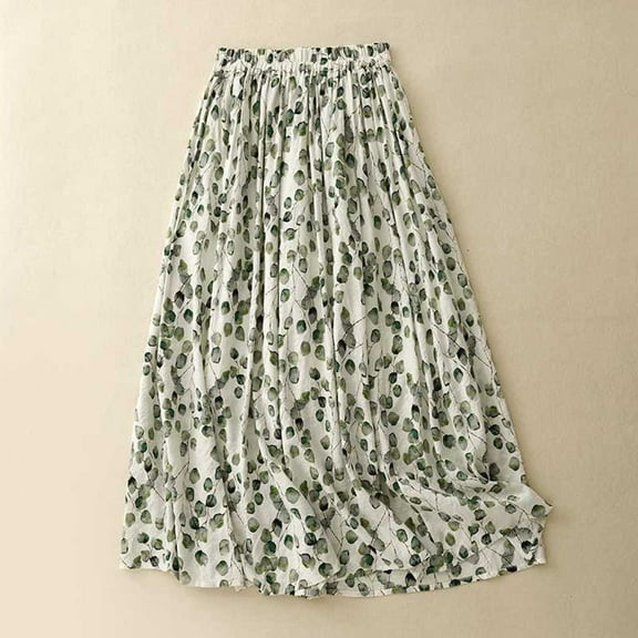 Summer Clearance Sales kttectoa Trendy Ruffled A-Line Lightweight Flowy Skirt Flowy Skirt Floral Print Skirts Elastic Mid Waist Mid-Length Skirt for Womens Dressy Travel
