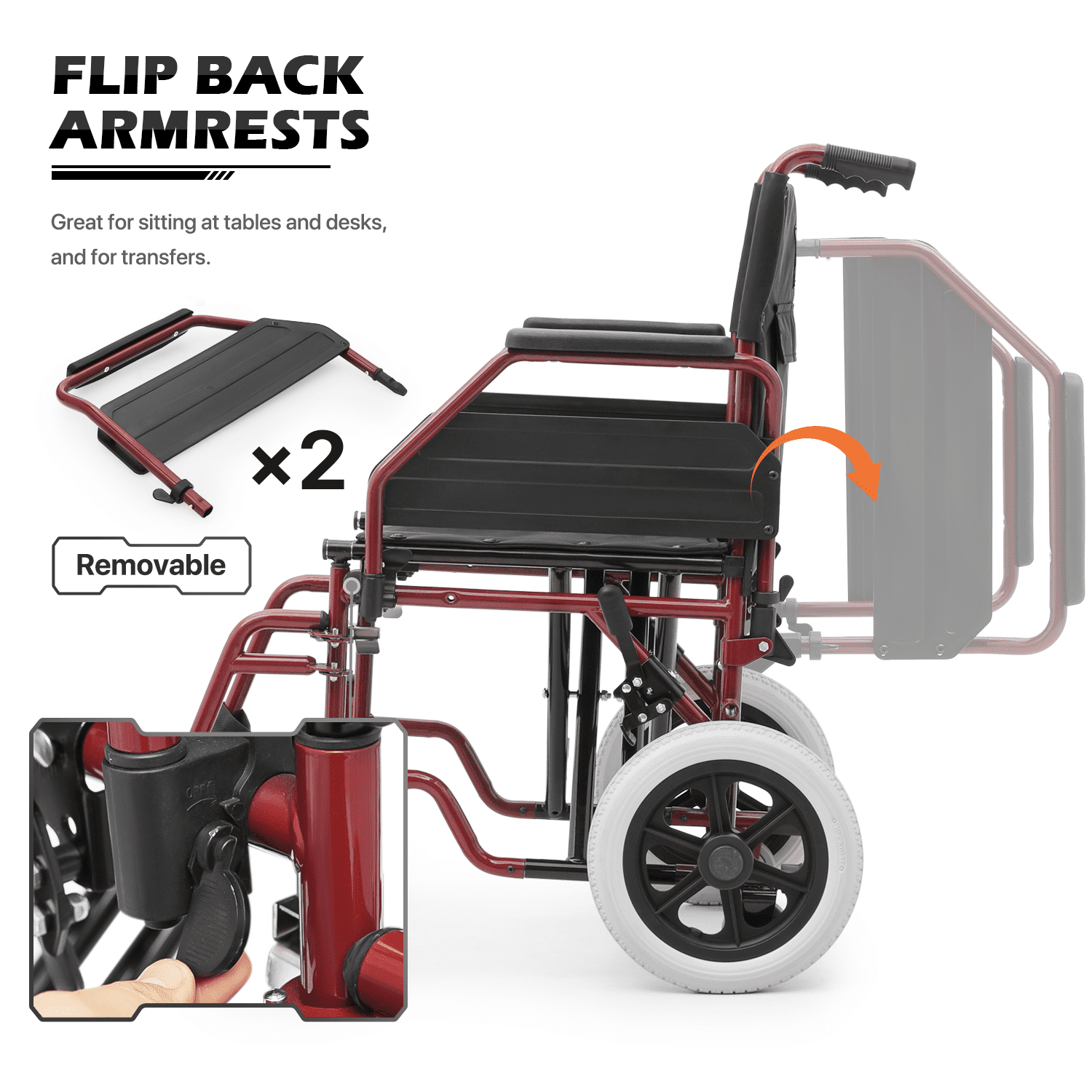 Monicare *FDA APPROVED* Transport Wheelchair With 18 inch Seat, Folding  Transport Chair with Swing Away Footrests and Flip Back Backrest, Folding