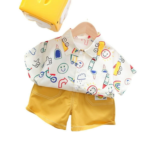 Boys' Set Summer New Casual Baby All Over Cartoon Sun Shirt Short Sleeve Two Piece Summer Set