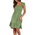 thumbnail image 2 of Women's Sleeveless Square Neck Smocked Ruffle Backless Boho Short Sundress Dress for Summer Beach Bean Green M, 2 of 9
