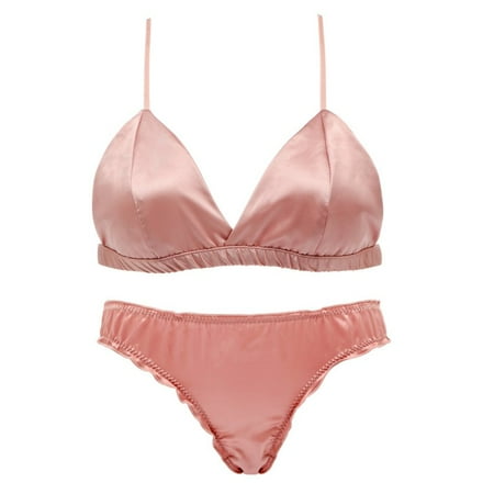 

Feiona Women Summer Bras Sets Glossy Underwear Lingerie Set Deep V Thin Pad Bralette Ruffles Panties Intimates Suits