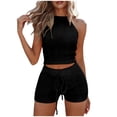 thumbnail image 3 of akafmk Women Summer 2 Piece Sets Slim Halters Tied Backless Top and Elastic Waist Drawstring Shorts Set Vacation Fashions Outfits, 3 of 7