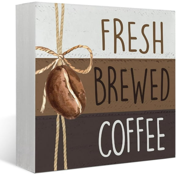 Coffee Bar Decor, Coffee Table Accessories, Coffee Wood Signs Decor For Coffee Bar, Fresh Brewed Coffee Wooden Box Block Sign Decorations, 5x5