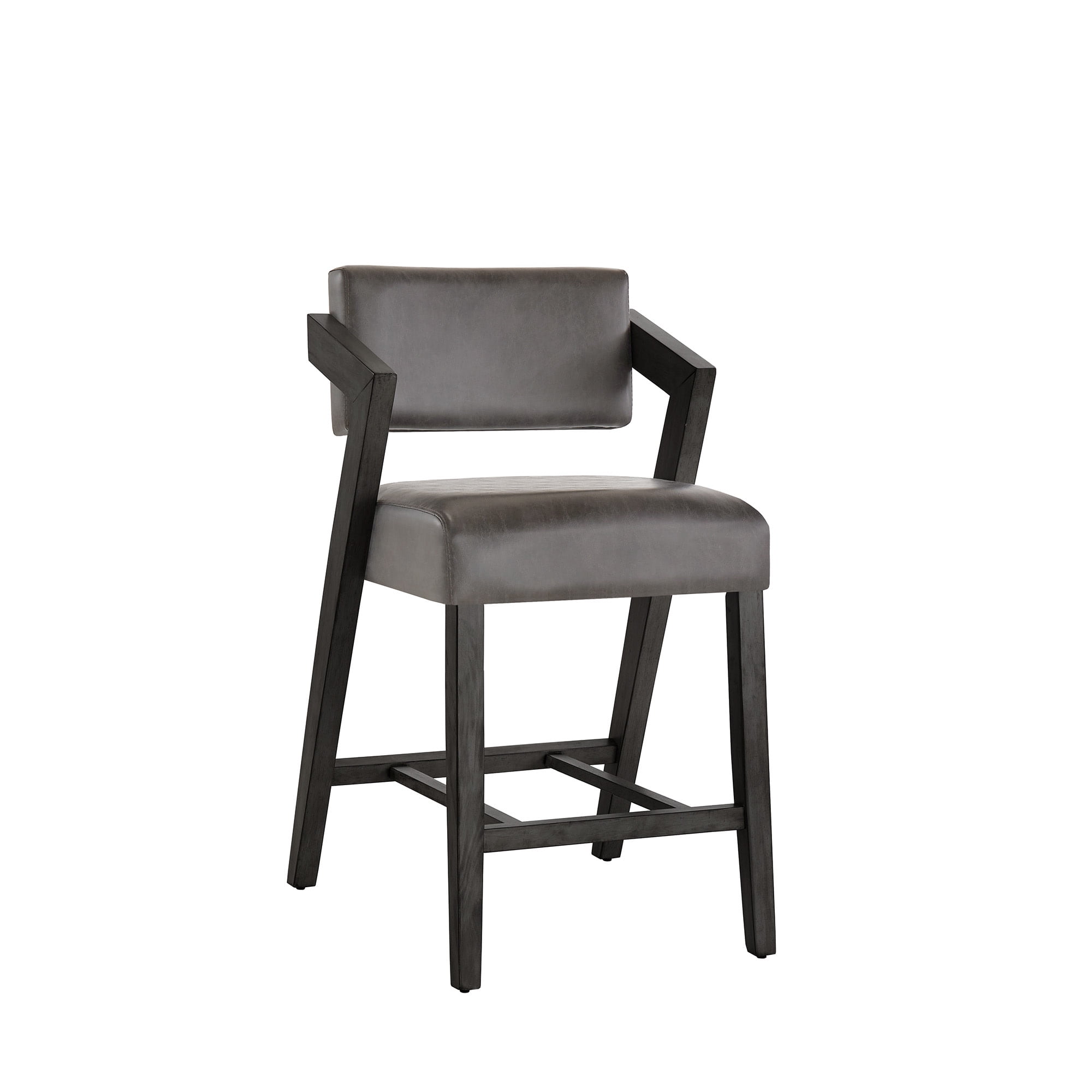 Weston Home Billings Wood Finish Counter Height Chair, Black Wash Finish Frame/Charcoal Vegan Leather