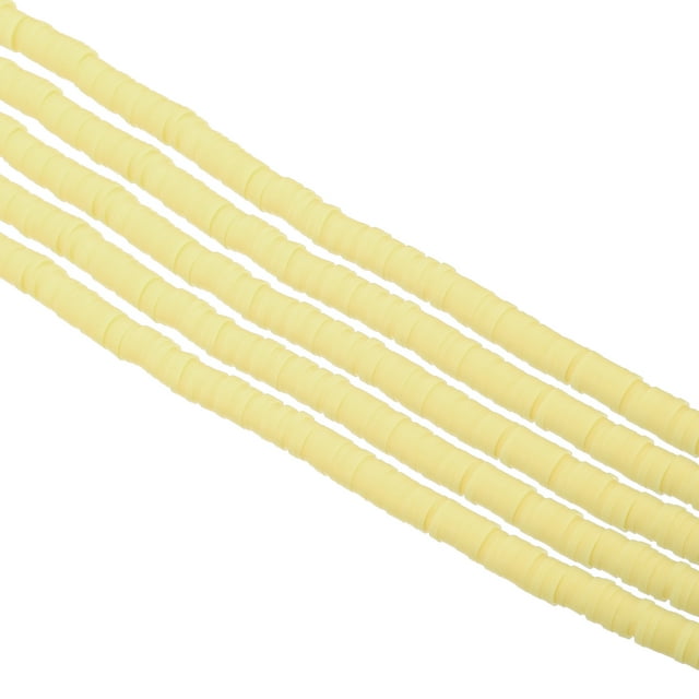 Uxcell Polymer Clay Beads Spacer 1750 Pcs 5 Strands Round Flat Handmade Bead Spacer for Jewelry Making Light Yellow 0.24 inch