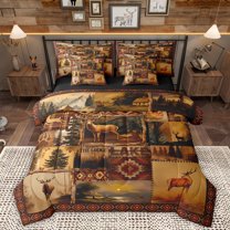 Homewish Safari Deer 7 Pieces Bedding Comforter Set,Rustic Farmhouse Cabin Full Bedding Set,Cartoon Bear Paws Fitted Sheet Flat Sheet For Boys,Super Cozy Room Decor Reversible