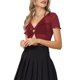 thumbnail image 4 of Tops recortados INSPIRE CHIC para mujeres con cuello en V, malla transparente y brillo XL Rojo Oscuro, 4 of 5