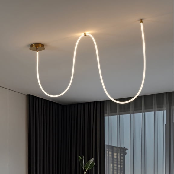 JONATHAN Y Serafina 62" Contemporary Minimalist 360 Adjustable Silicone Neon Rope Dimmable Linear Integrated LED Flush Mount, Brass Gold, JYL7142A