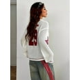 thumbnail image 5 of Women'S Y2k Going Out Tops Oversized Crochet Shirts Graphic V Jerseys Neck Pullover Sweater Red & White S, 5 of 8