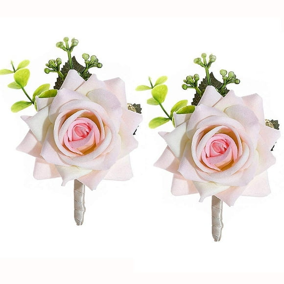Campsis Boutonnière de Mariage Rose Rouge Corsage Boutons de Fleurs pour Garçon d'Honneur Meilleur Homme Accessoires de Mariage pour Garçon d'Honneur Bal (Rose)