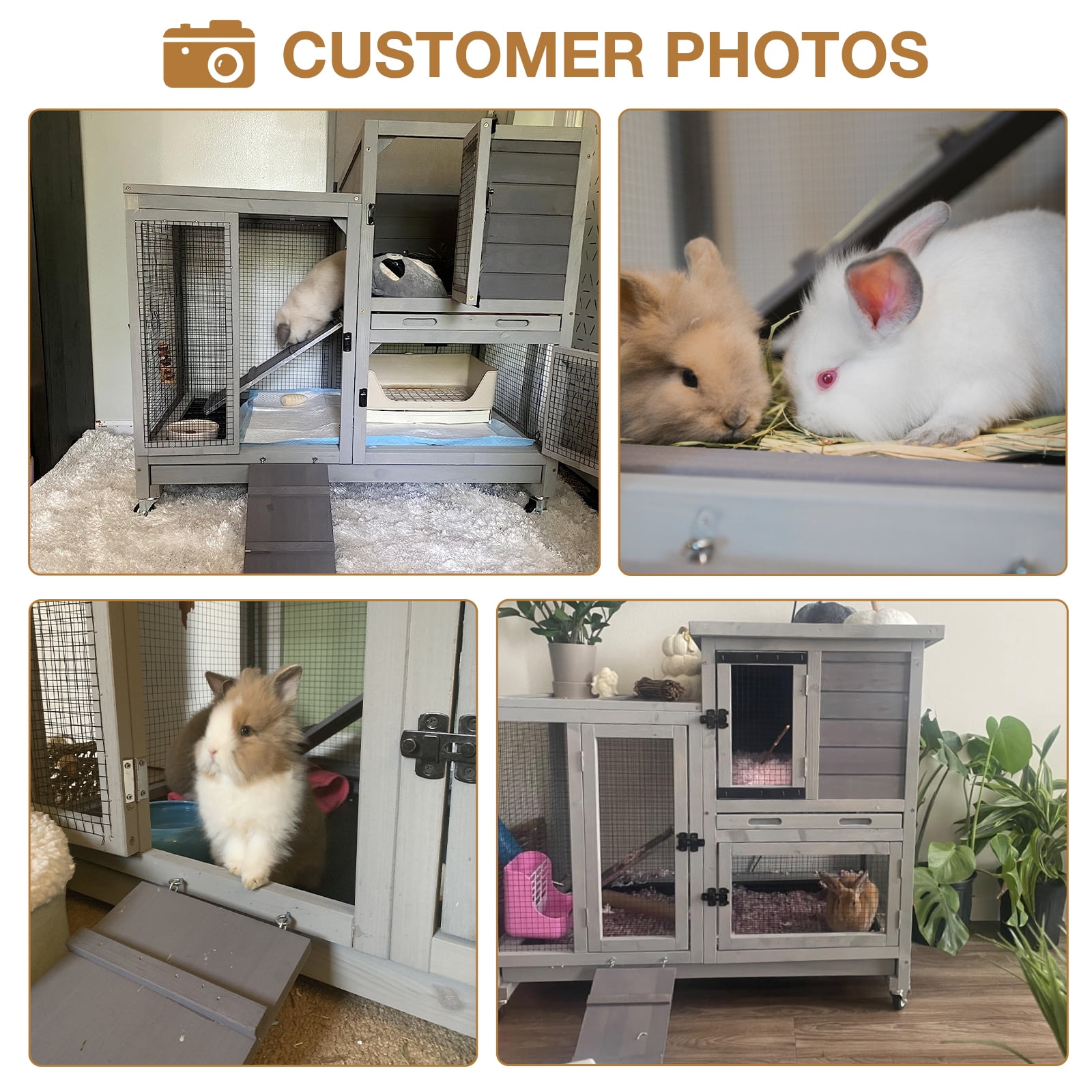 BUTINGLALE Outdoor Rabbit Hutch Bunny House Wooden Indoor Rabbit Cage for Small Animals with Trays