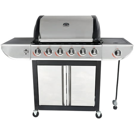 RevoAce 6-Burner LP Gas Grill with Side Burner, Stainless (Best Cleaner For Stainless Steel Gas Grill)