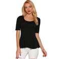 thumbnail image 1 of Allegra K Top de manga corta para mujer con cuello redondo y peplum informal Negro XS, 1 of 6