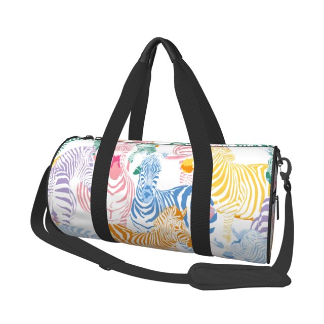 Fotbe Zebra Colourful Bolsa Deportiva de Lona Plegable con Estampado, Bolsa de Gimnasio con Bolsillo Seco/Húmedo, Bolsa de Viaje Ultraligera de Gran Capacidad