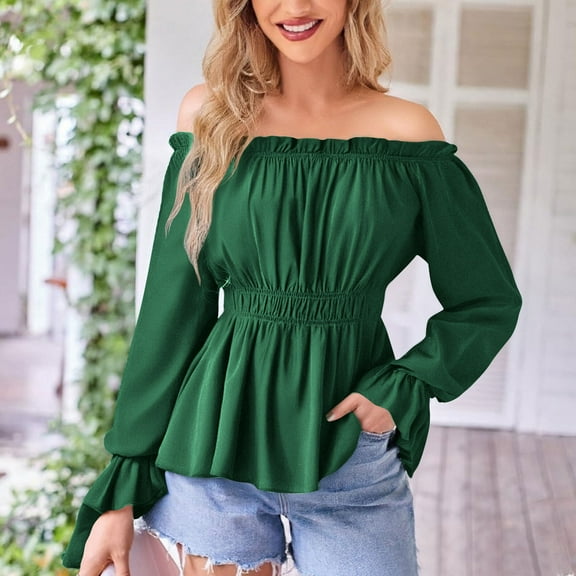 DAFPZW Womens Vintage Renaissance Blouse Long Sleeve Off Shoulder Medieval Pirate Costume Shirts Ruffle Boho Tops