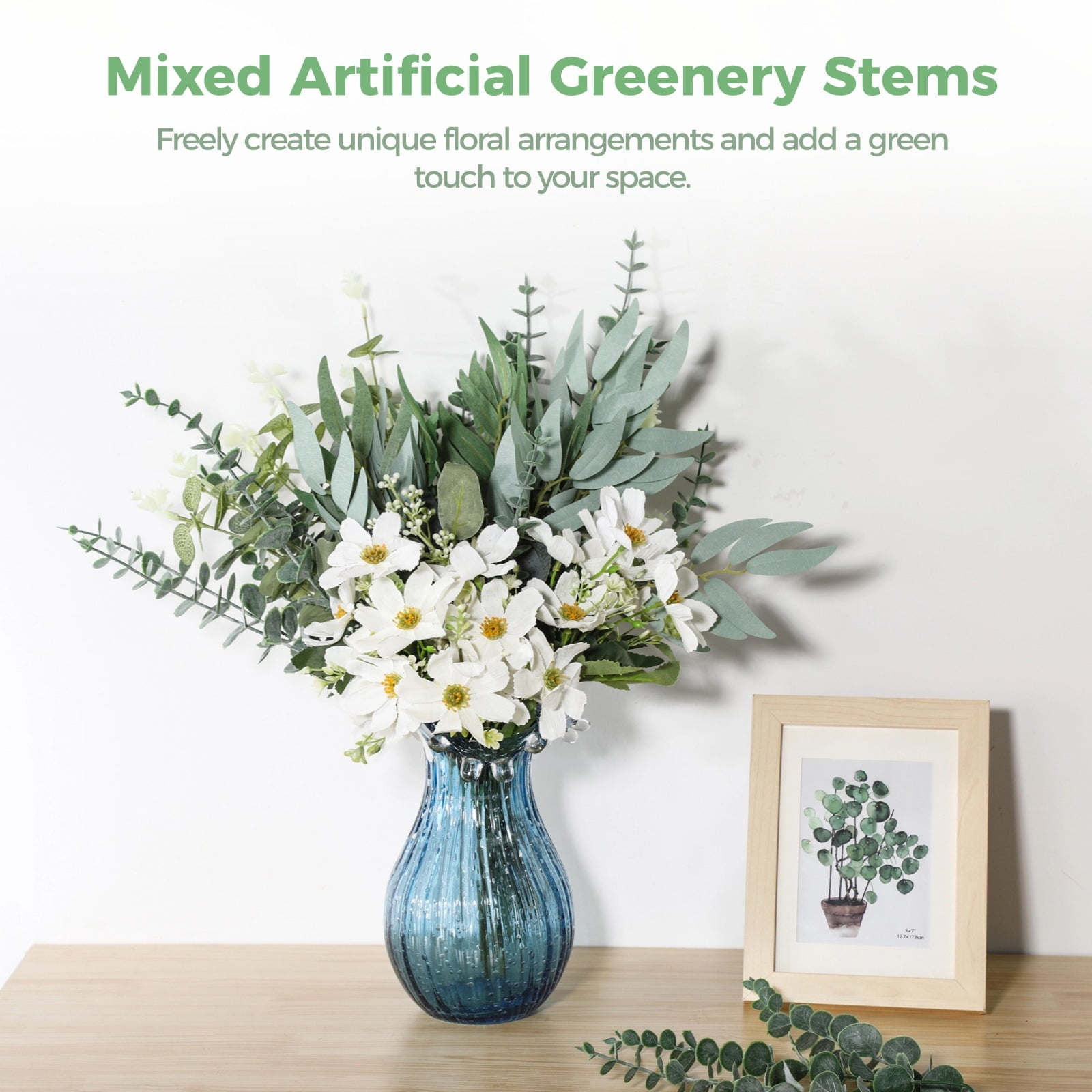 120PCS Eucalyptus Leaves Stems, 4 Kinds Mixed Artificial Greenery Stems, Fake Plants, Faux Greenery Branches, Eucalyptus Leaves Picks for DIY Bouquets, Floral Arrangement, Centerpiece